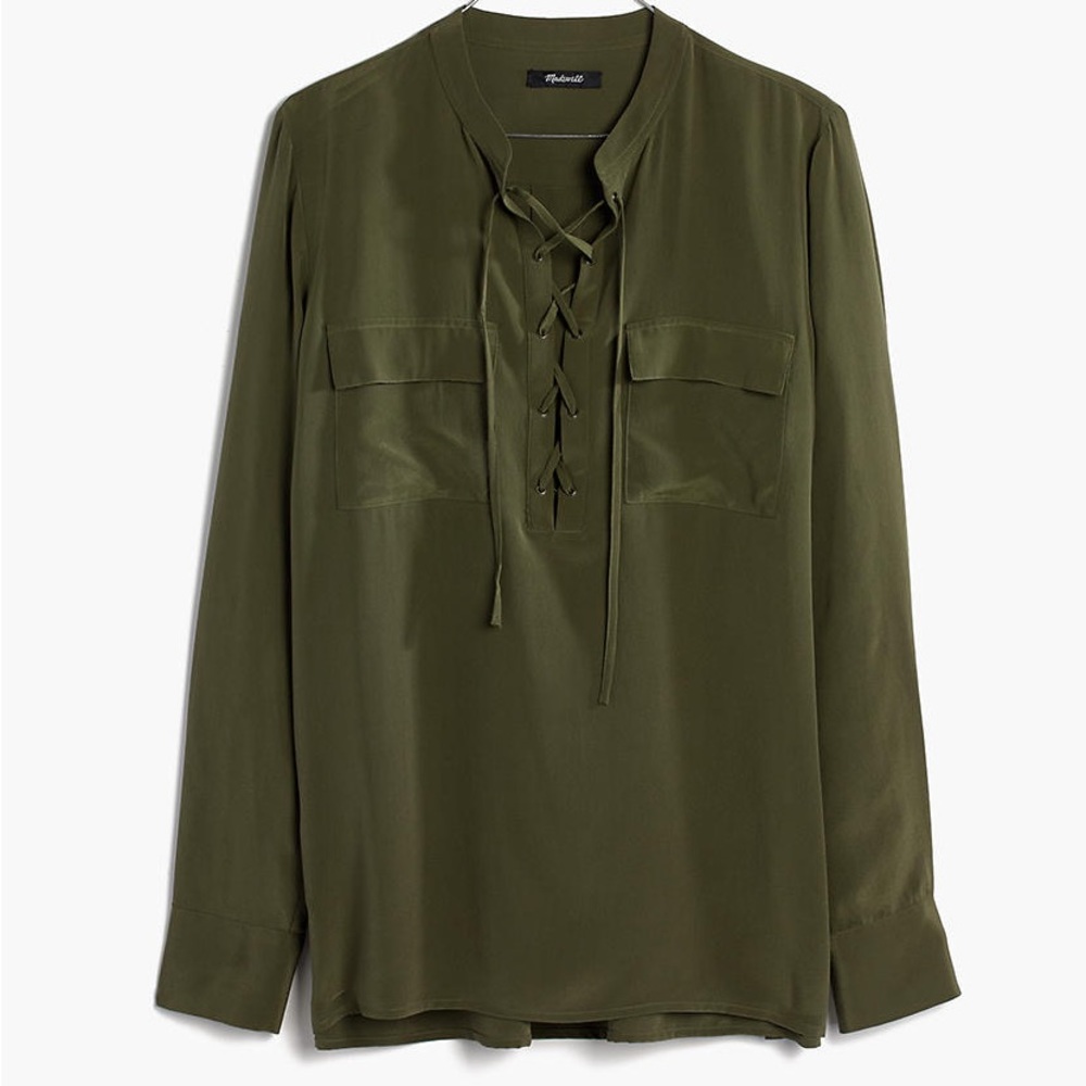 Madewell Green Silk Lace-Up Shirt Size M